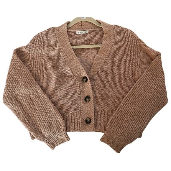Cotton On Cropped Taupe Chunky Knit Cardigan – Size Small - Picture 1 of 2